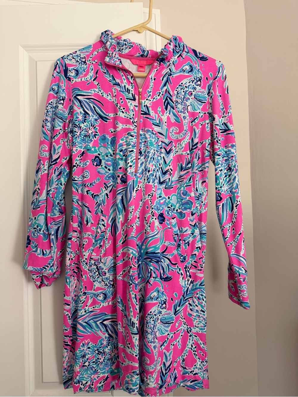 Lilly Pulitzer Pink & Blue Floral Long-Sleeve Zip Dress